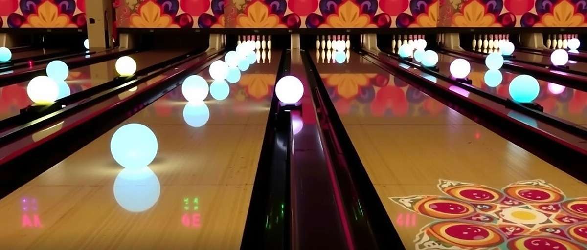 Bowling Brilliance Diwali Dhamaka event showing glowing bowling balls and lanes decorated with diyas and rangoli